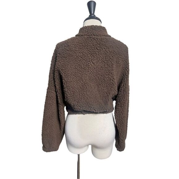 Zaful Drop Sleeve Brown Cropped Sherpa Size Small - Picture 2 of 3